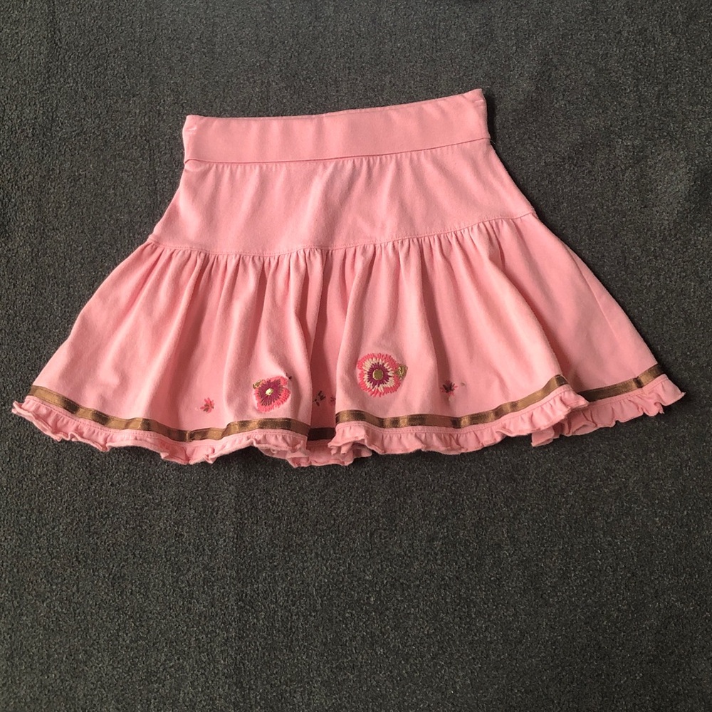 OshKosh B'gosh Cotton Blend Pink Floral Ruffle Skirt Wider Waistband Size 6/6X